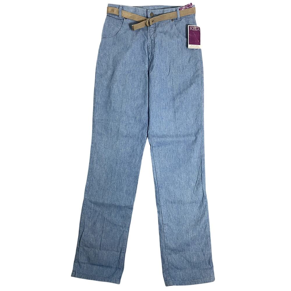 Vtg‎ Ronica Chambray Pants 70s Womens 32x38 Tall Blue Hi Rise Loose Straight